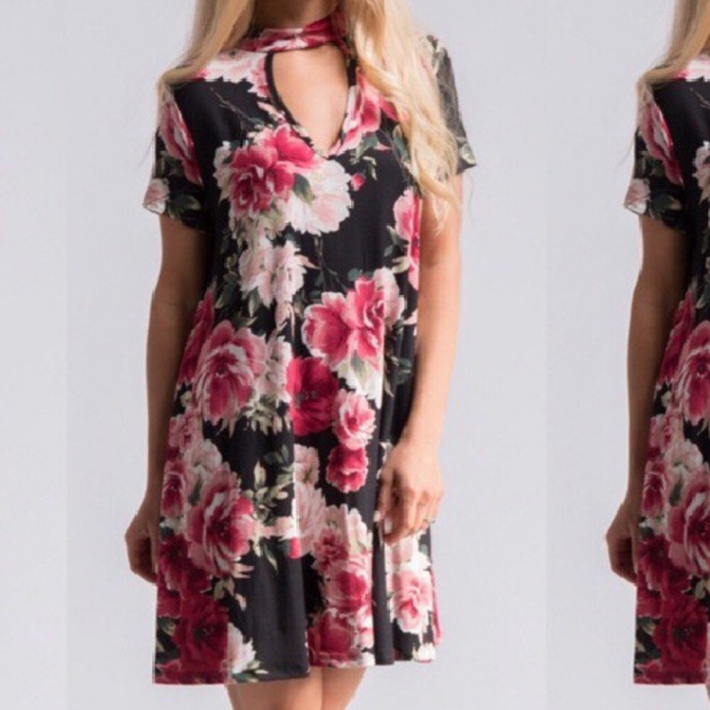 Floral Choker Swing Dress